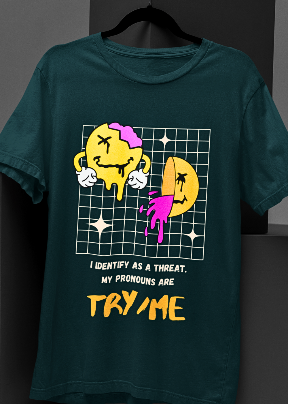 I Identify as a Threat – Try Me Oversize Unisex Tee