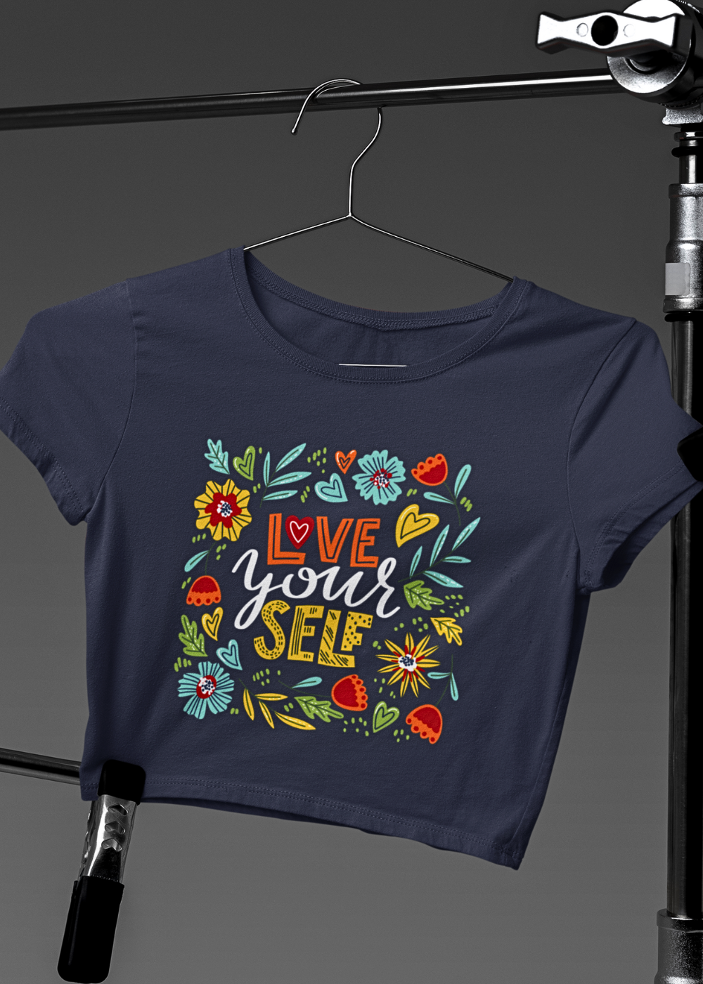 Abstract Love Yourself Crop Tee with Floral Prints