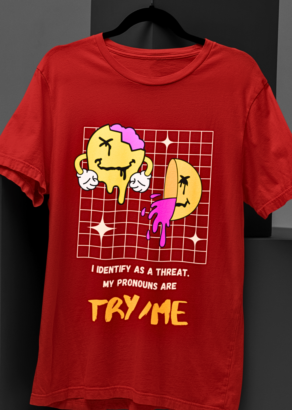 I Identify as a Threat – Try Me Oversize Unisex Tee