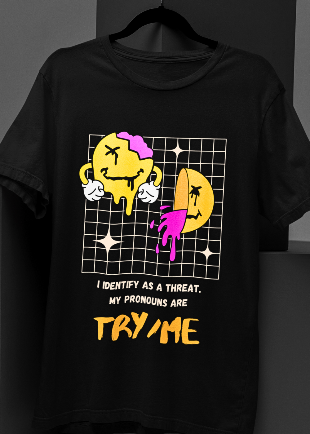 I Identify as a Threat – Try Me Oversize Unisex Tee