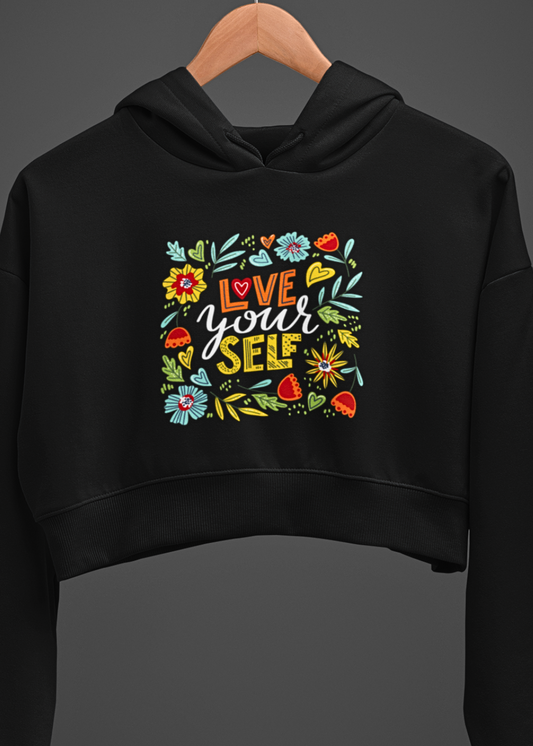Floral Love Yourself Crop Hoodie