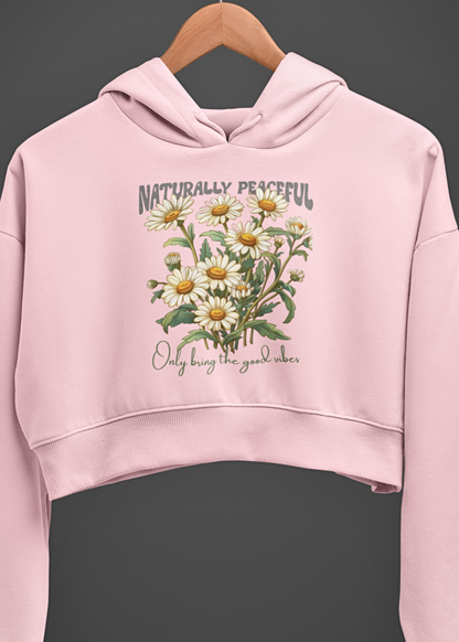 Good Vibes Bloom: Naturally Peaceful Graphic Crop Hoodie