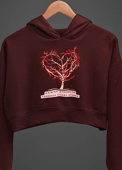 Heartwood Bloom: Tree of Hearts Graphic Crop Hoodie