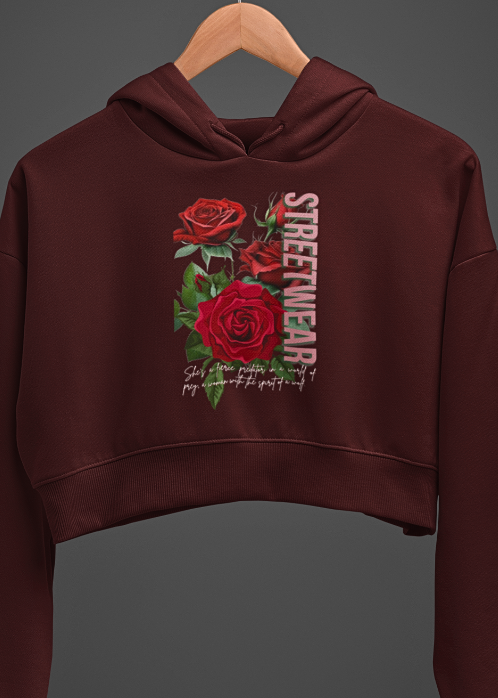 Urban Rose Crop: Streetwear Graphic Crop Hoodie