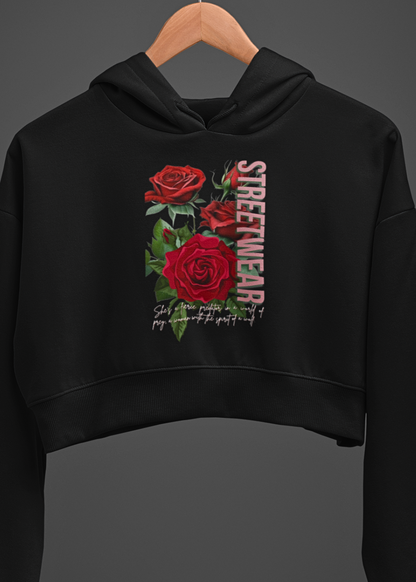 Urban Rose Crop: Streetwear Graphic Crop Hoodie