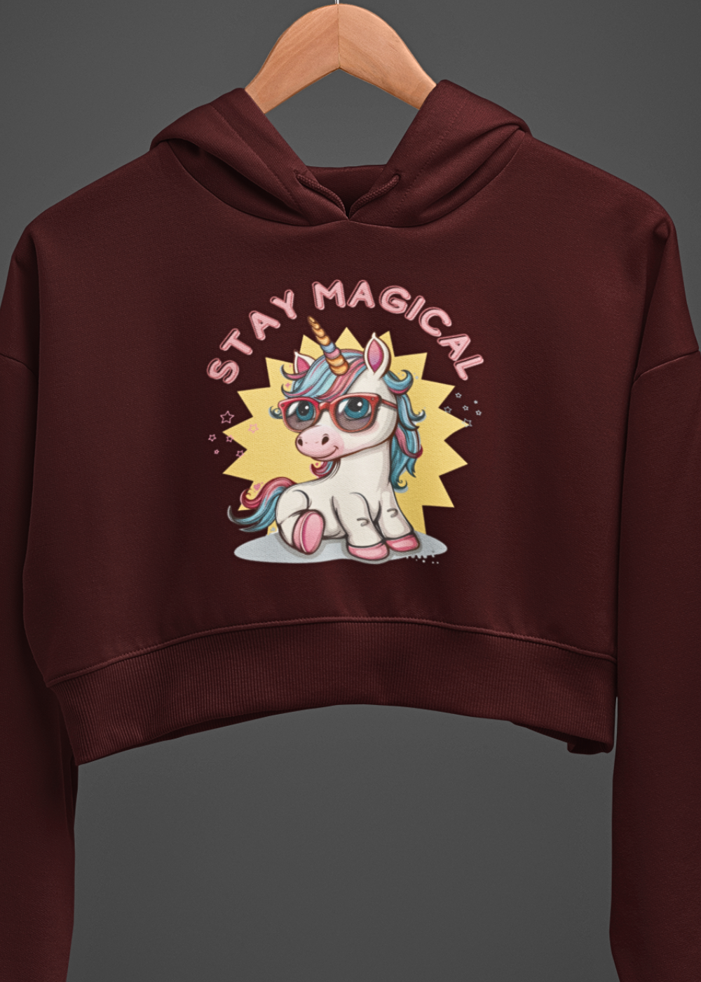 Wonders Await : Unicorn Graphic Crop Hoodie