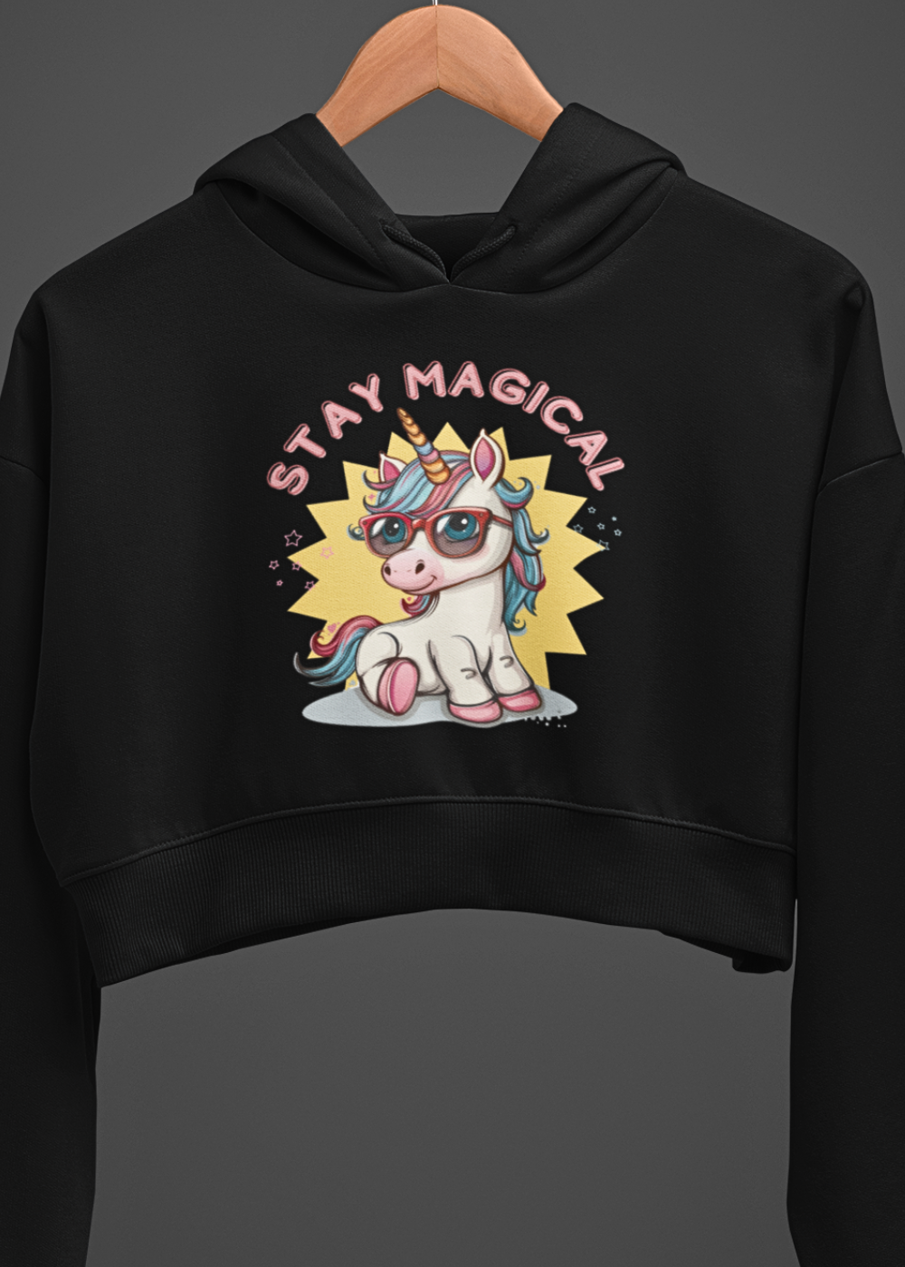 Wonders Await : Unicorn Graphic Crop Hoodie