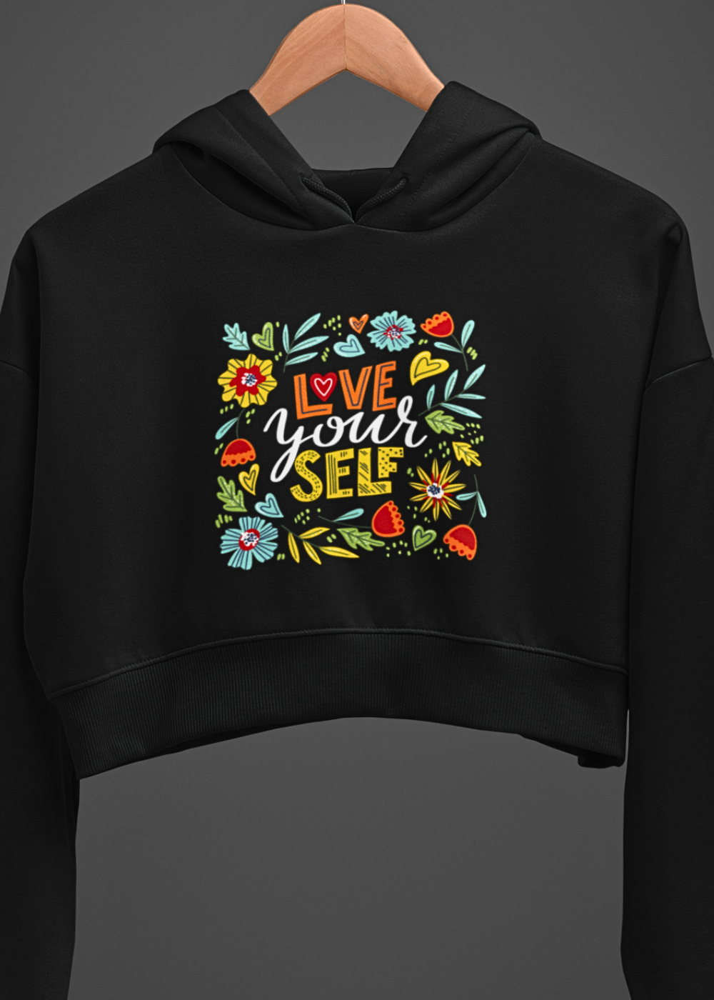 Floral Love Yourself Crop Hoodie