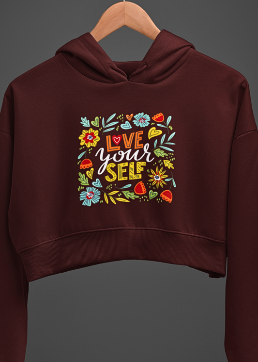 Floral Love Yourself Crop Hoodie