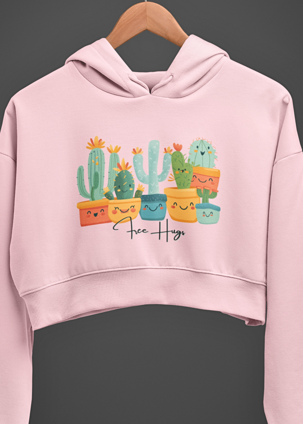 Cute Cactus Hugs Crop Hoodie