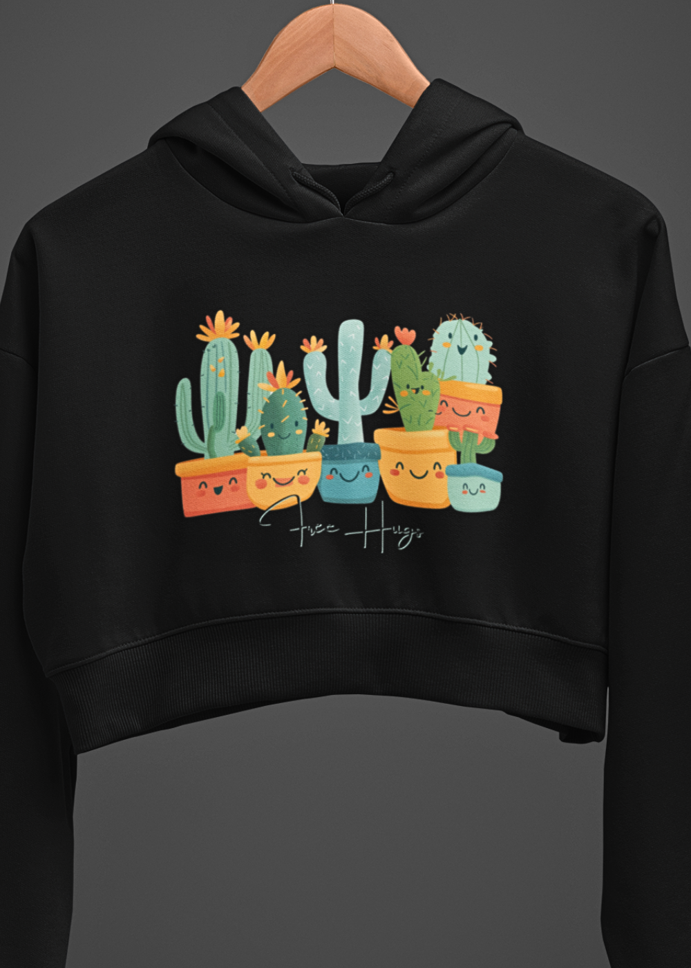 Cute Cactus Hugs Crop Hoodie