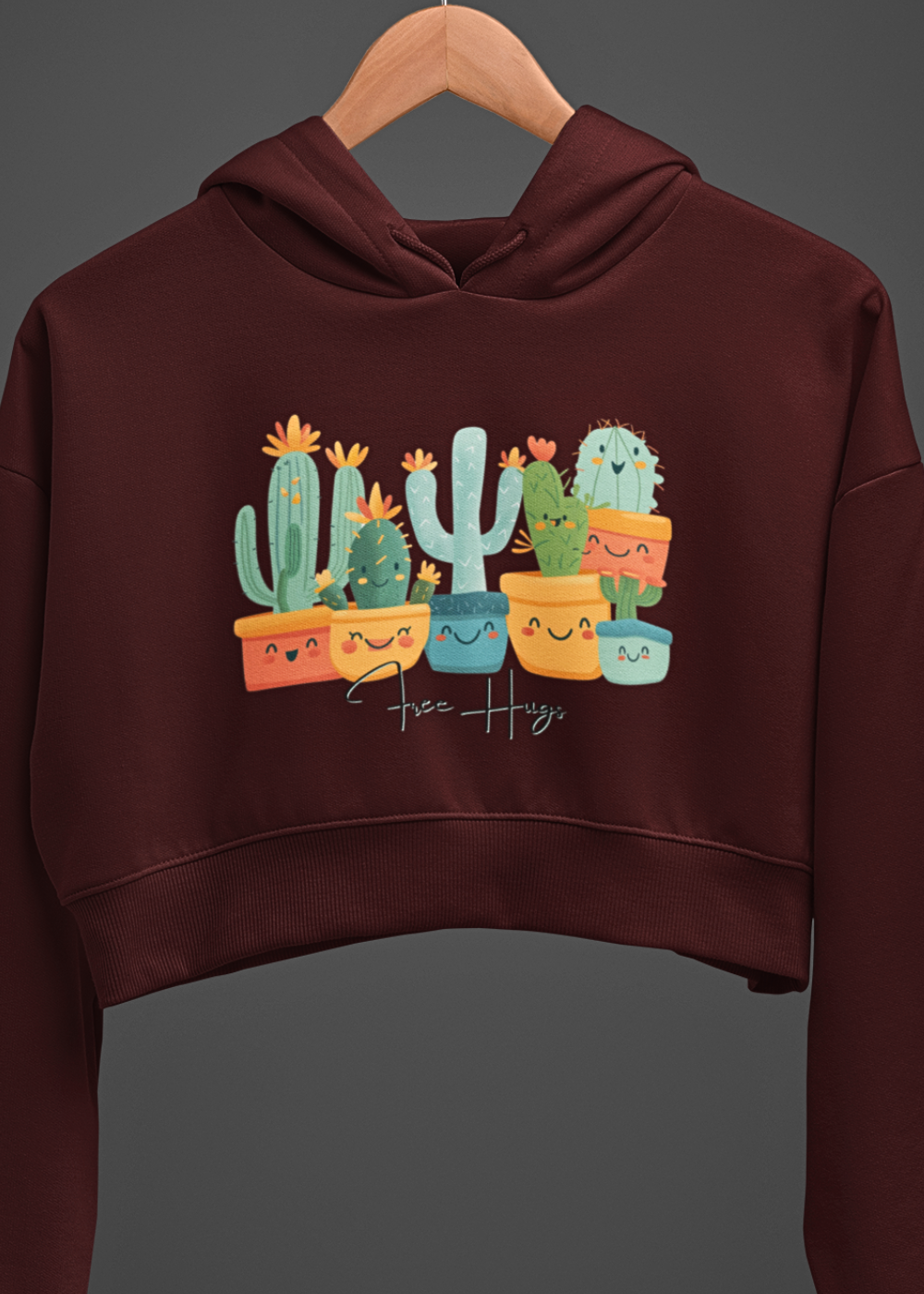 Cute Cactus Hugs Crop Hoodie