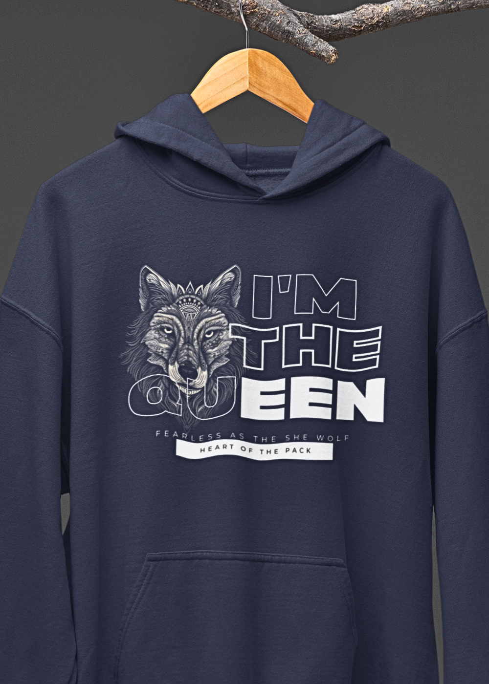 I Am the Queen Women's Hoodie - Regal Female Wolf Design