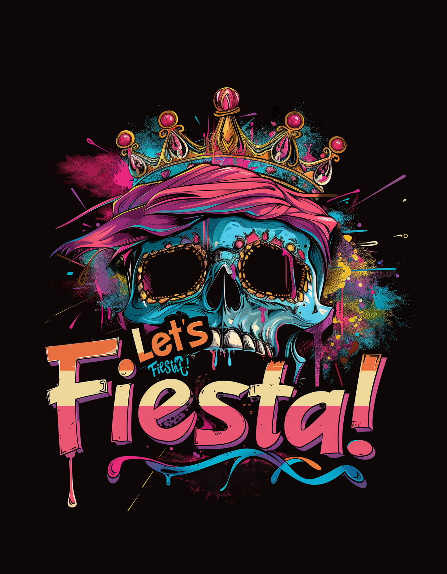 Let's Fiesta Skull Digital Art T-shirt: Wearable Celebration Fun!