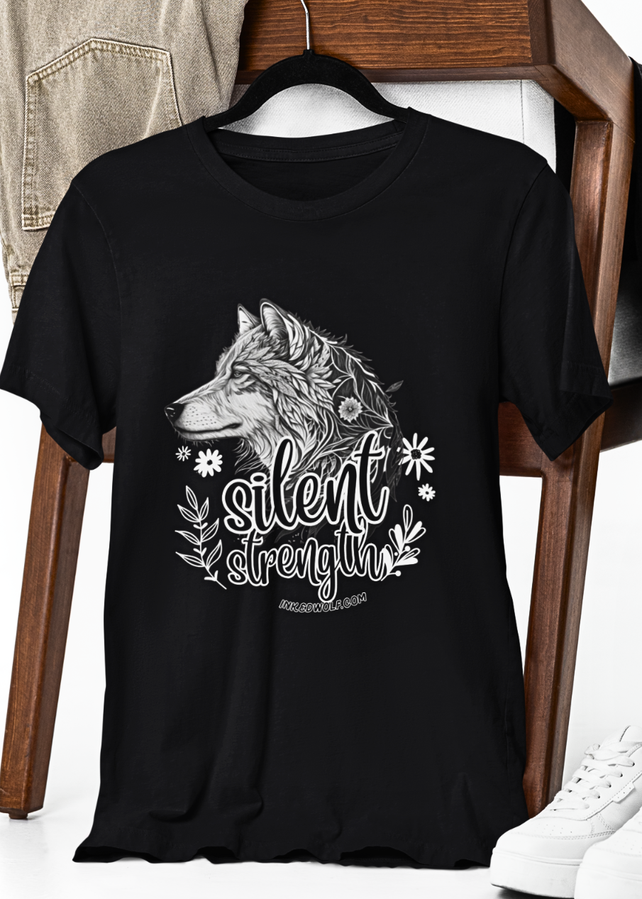 Quiet Power T-Shirt - Empowering Female Wolf Design